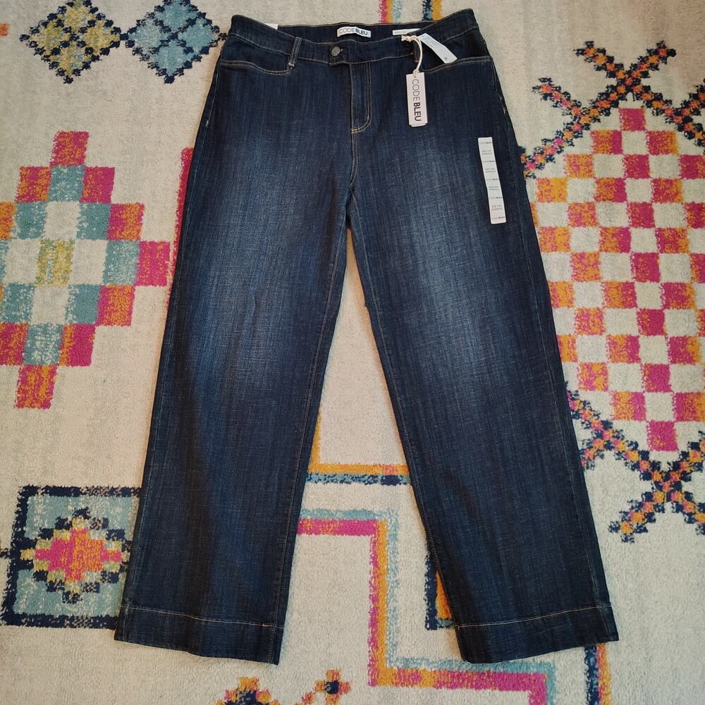 New Code Bleu Womens 14W Plus Size Jeans Average Wide Leg Trouser Jade Wash